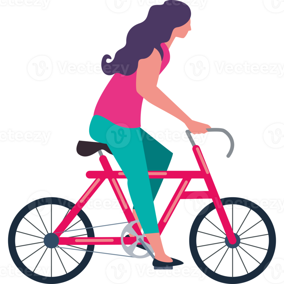 A woman riding a bike in a flat style png