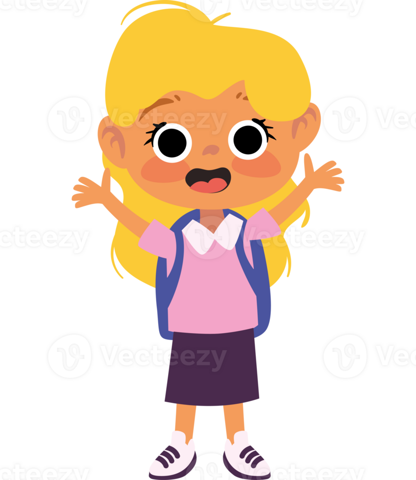 A cartoon girl with a backpack and a smile png