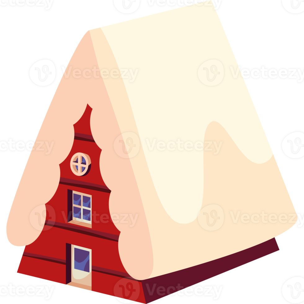 A red house with a snow covered roof png
