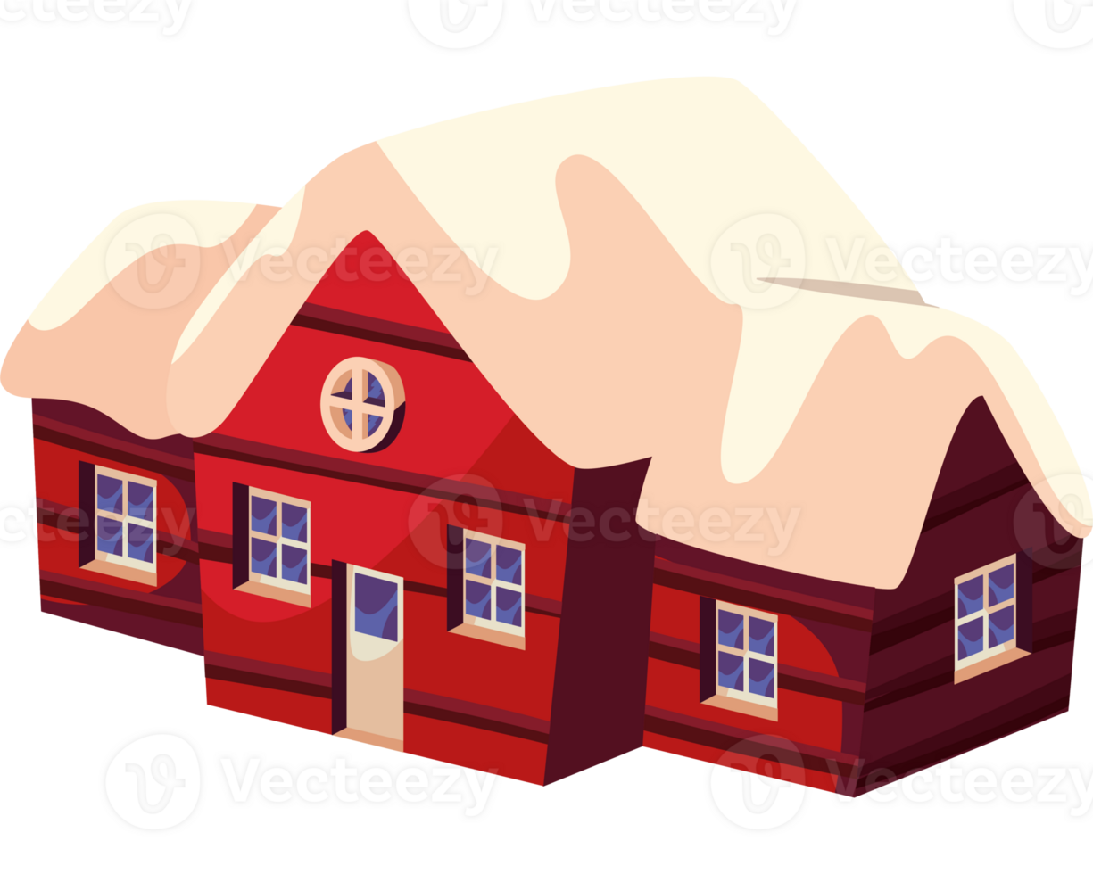 A red house with snow on the roof png