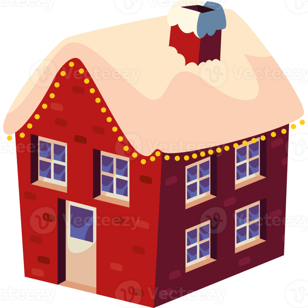 A red house with a roof covered in snow png