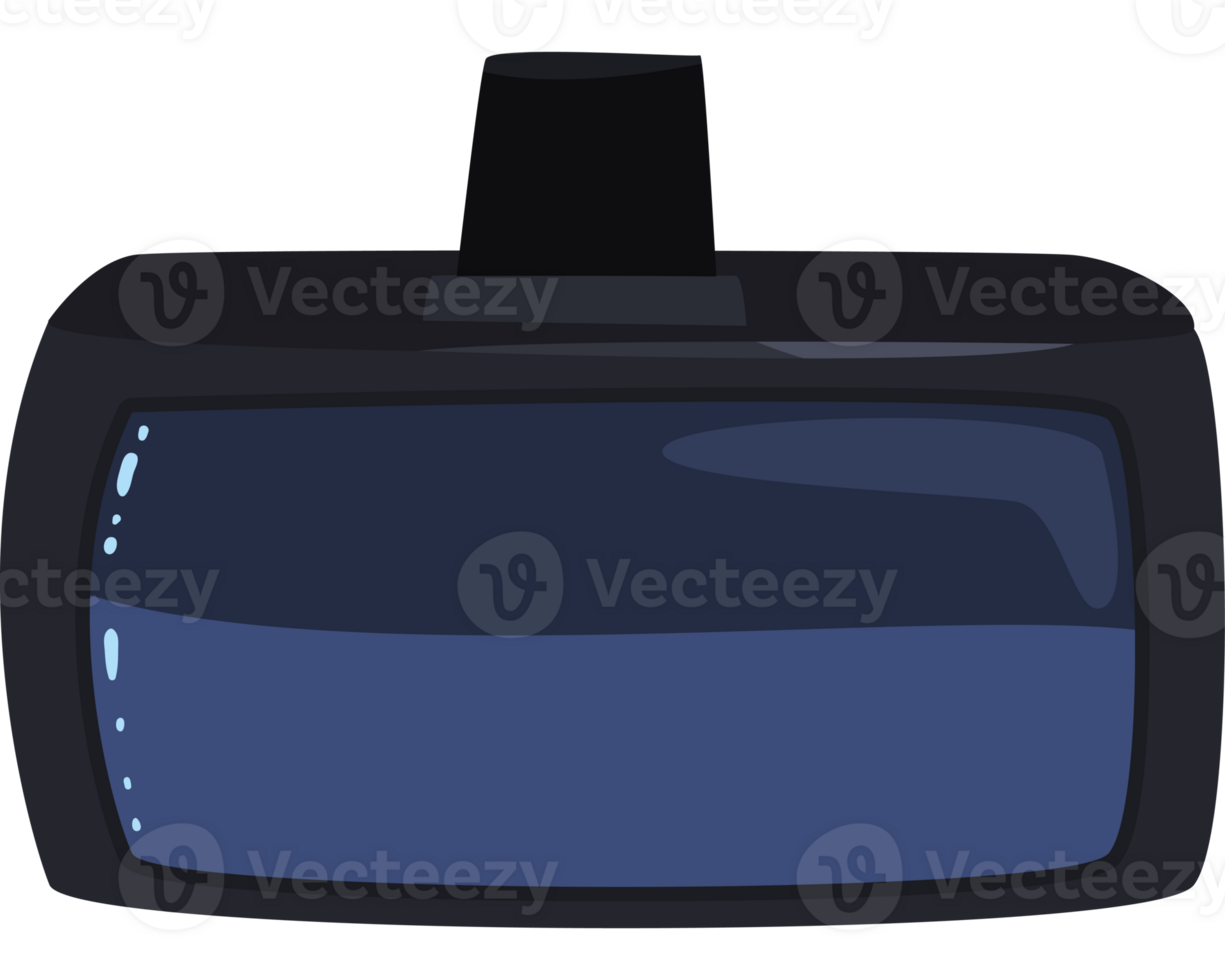 A black and blue vr headset with a blue screen png