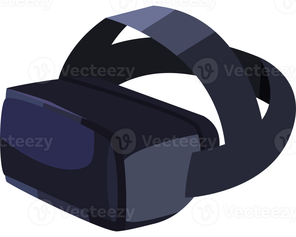 A black virtual reality headset with a black strap png