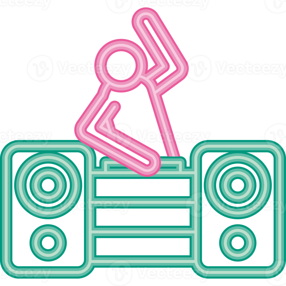 A neon sign with a person playing a dj png