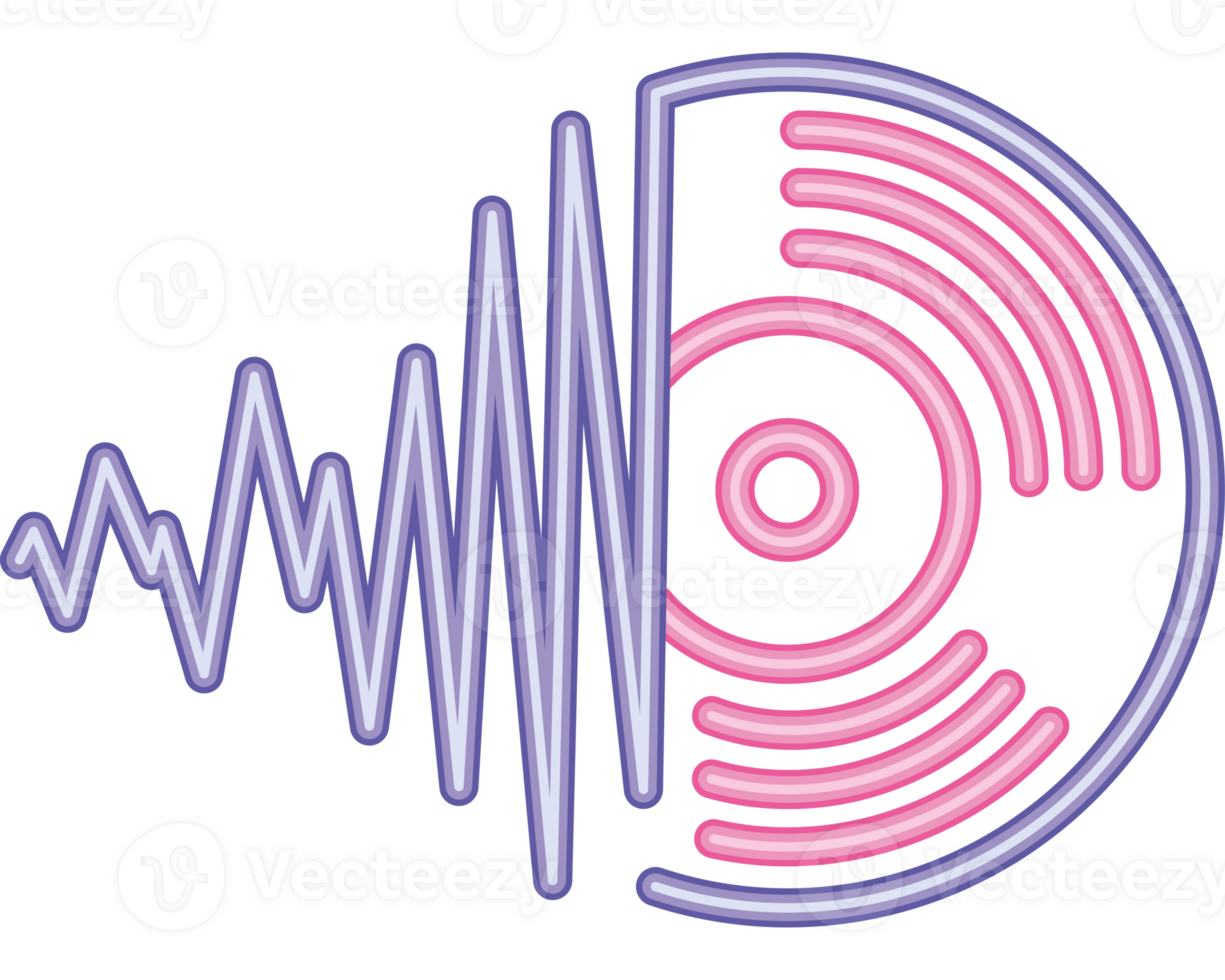 A neon sign with a record and sound waves png