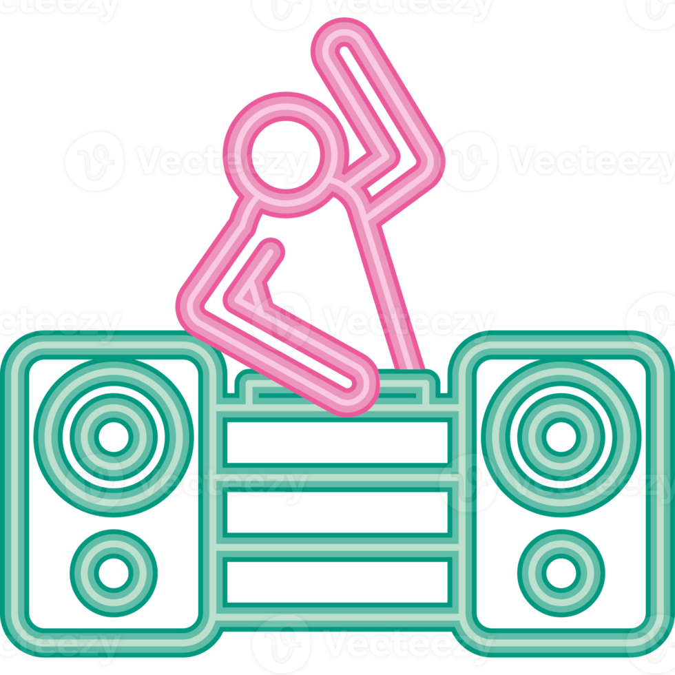 A neon sign with a person playing a dj png