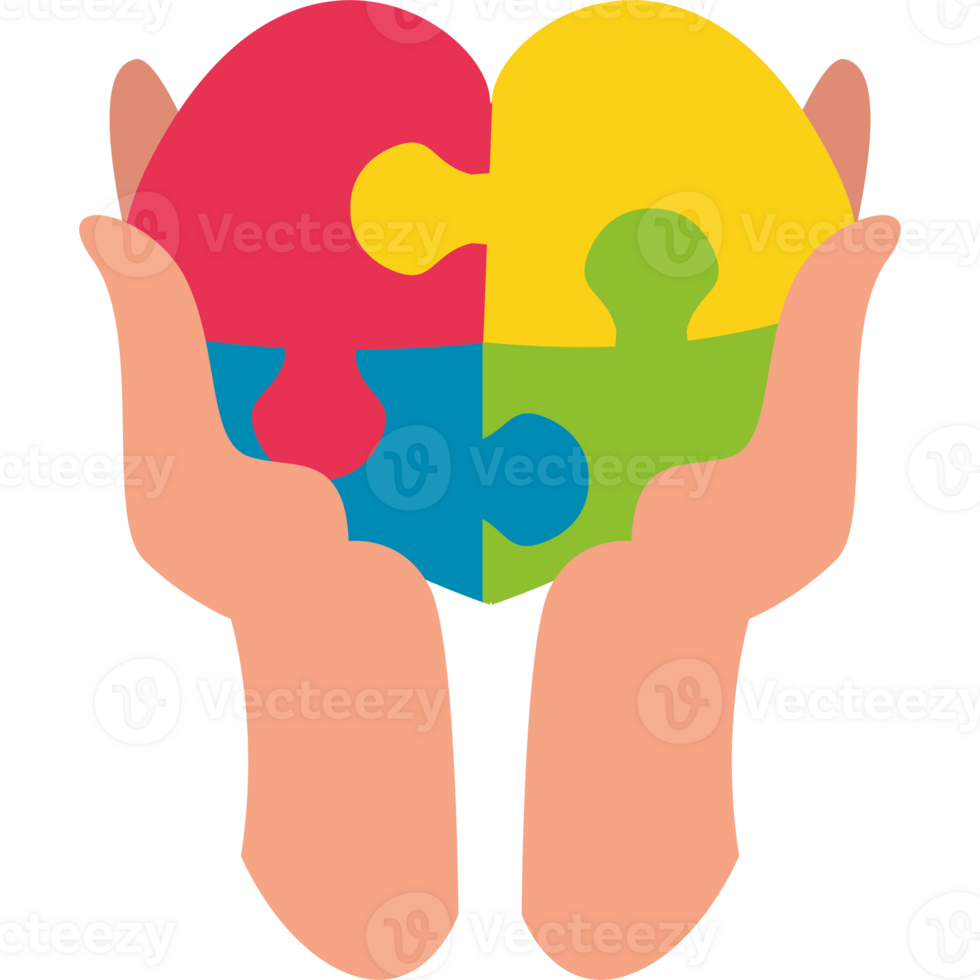 Two hands holding a puzzle piece in the shape of a heart png