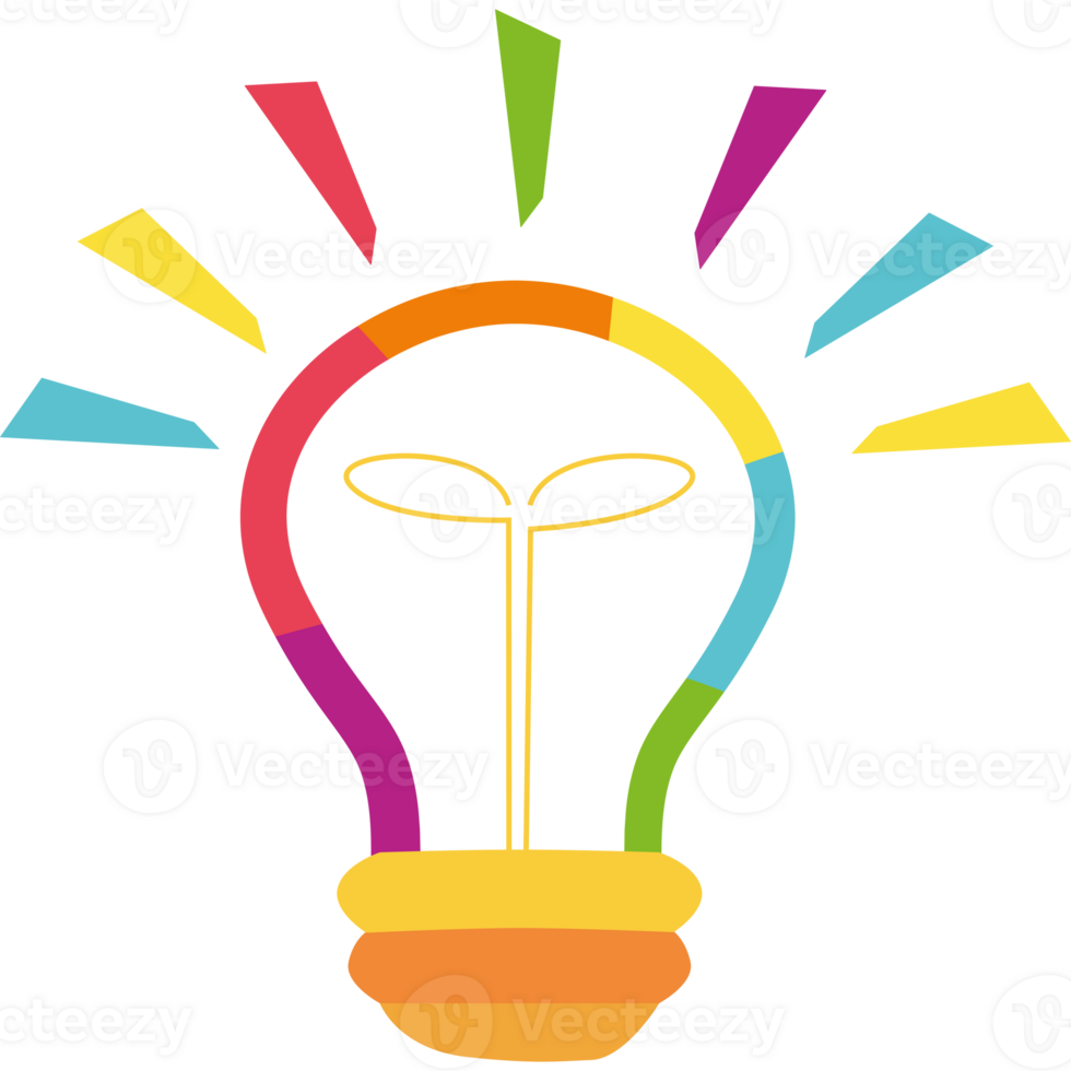 A colorful light bulb with a rainbow on it png