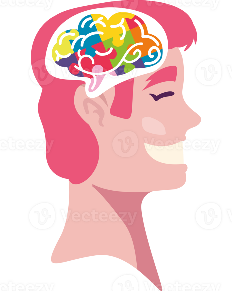 A cartoon woman with a brain in her head png