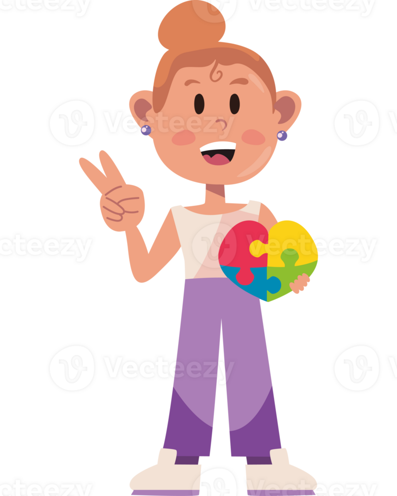 A cartoon girl holding a puzzle piece png
