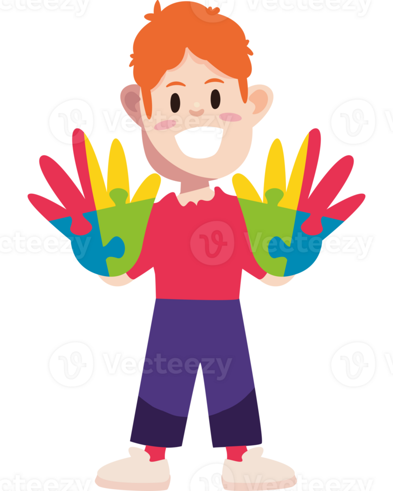 A boy holding up colorful puzzle pieces png