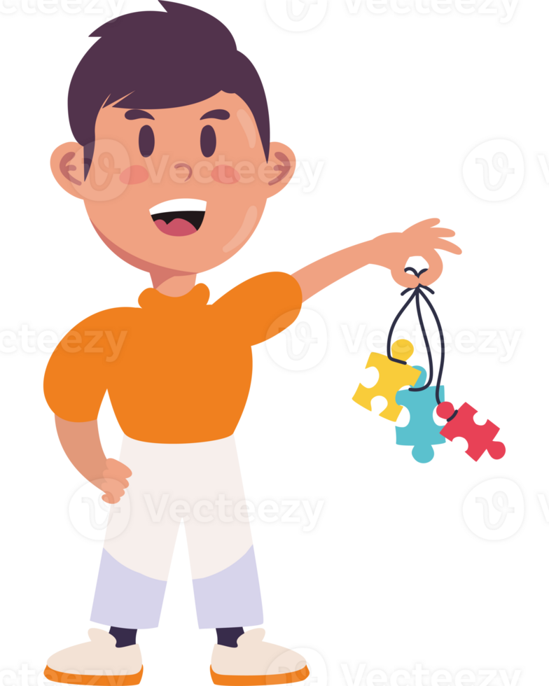 A boy holding a bag of puzzle pieces png