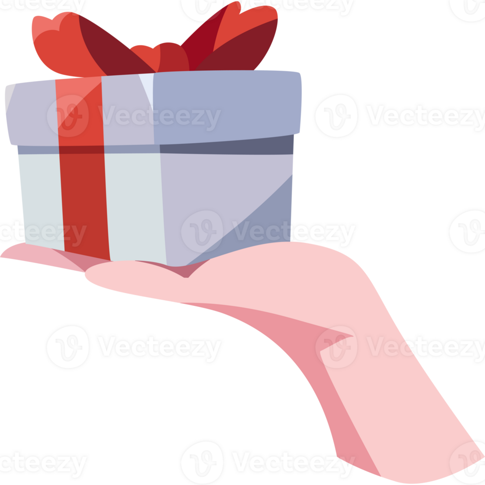 A hand holding a gift box with a red ribbon png