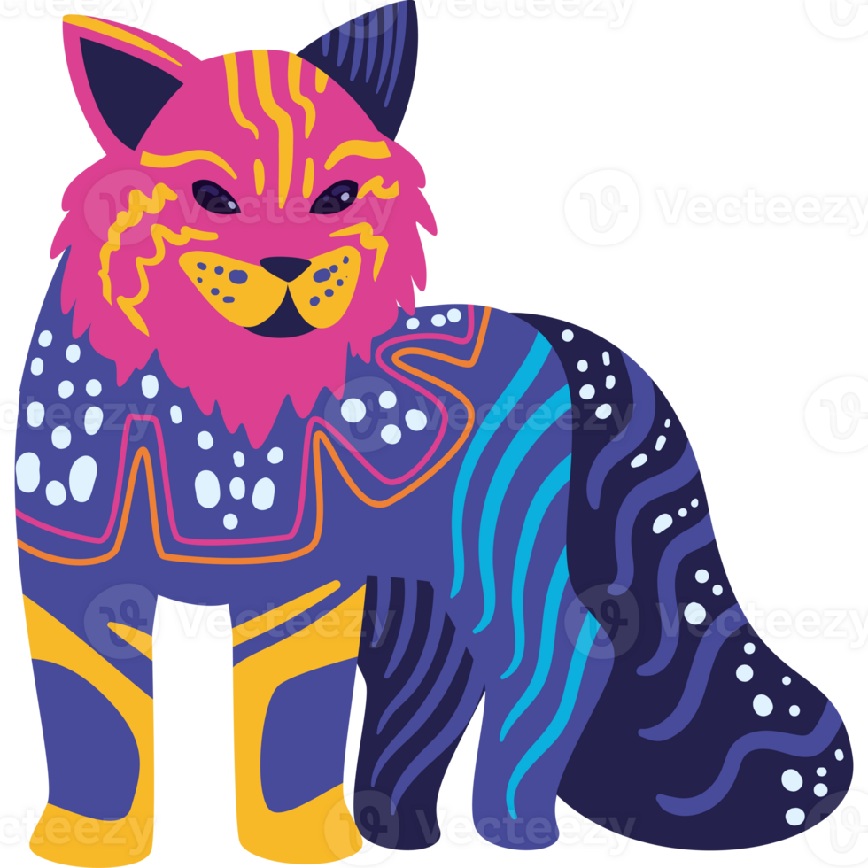 A colorful cat with a patterned design png