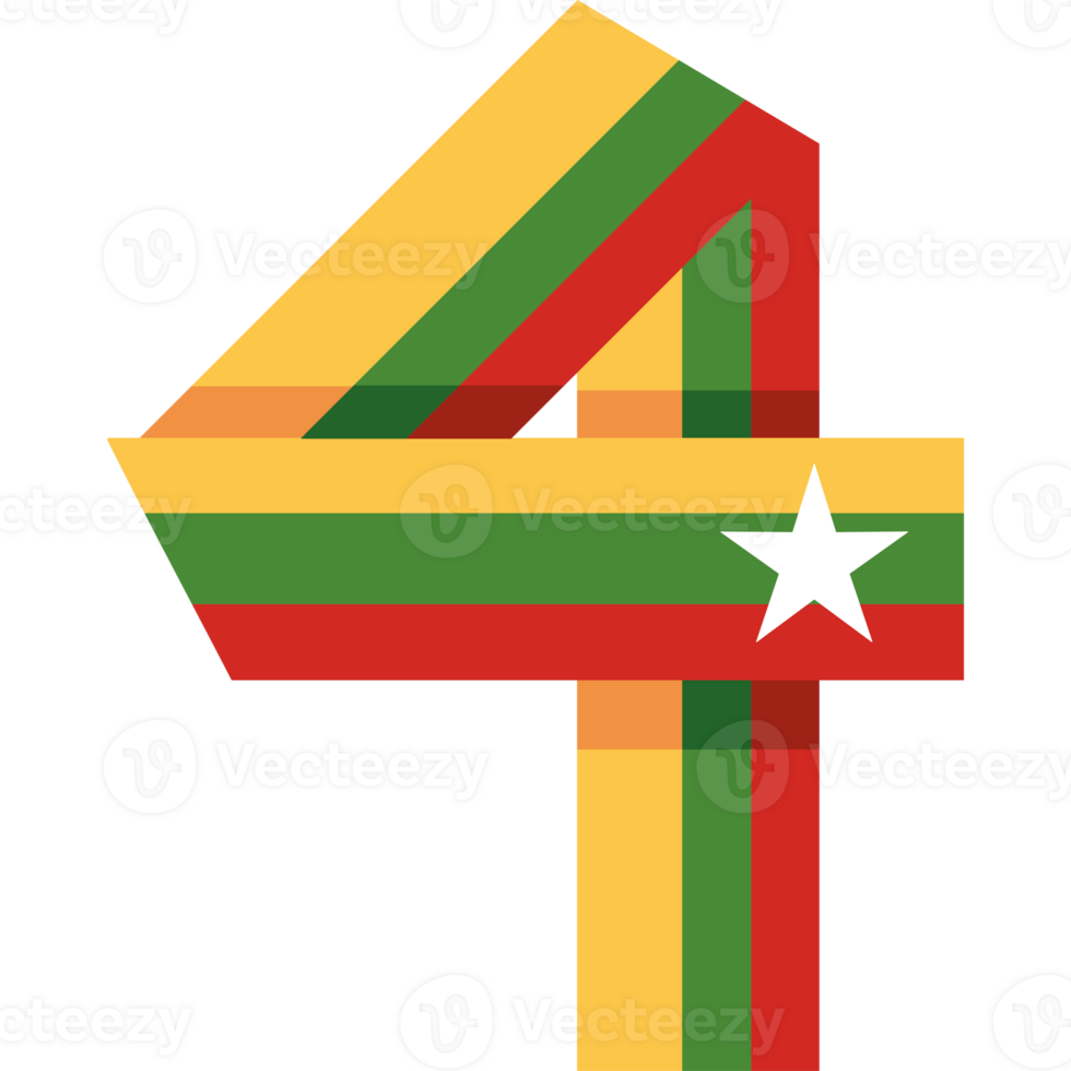 The number four is made up of the colors of the flag of the country of cameroon png