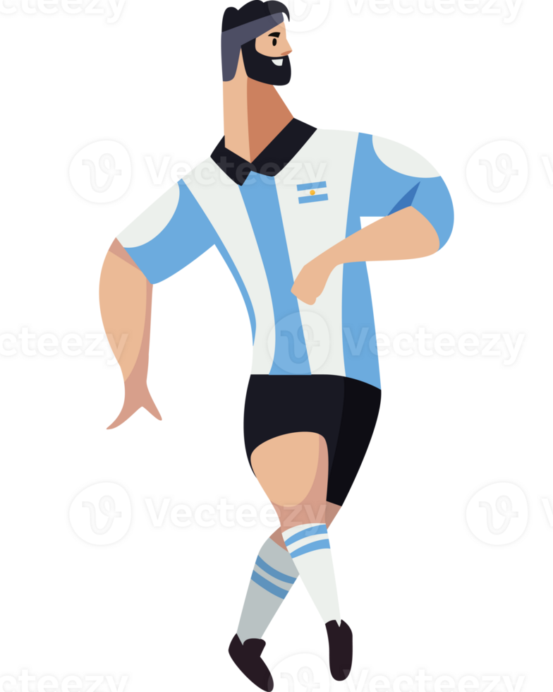 A cartoon man in a soccer uniform is kicking the ball png