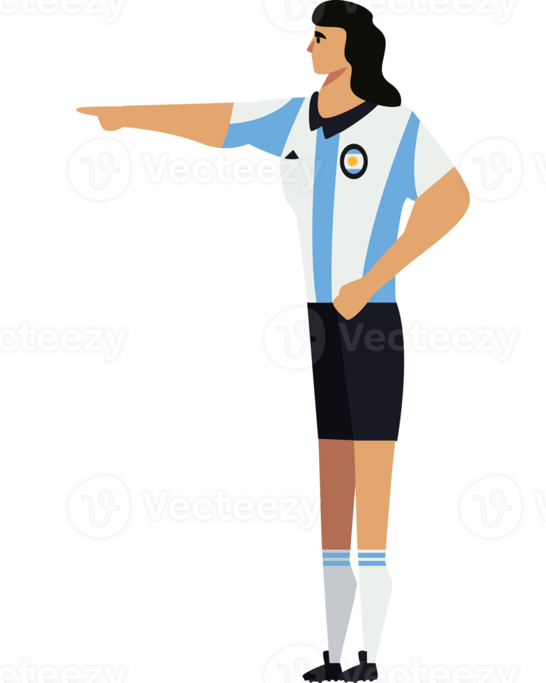An argentina soccer player pointing at something png