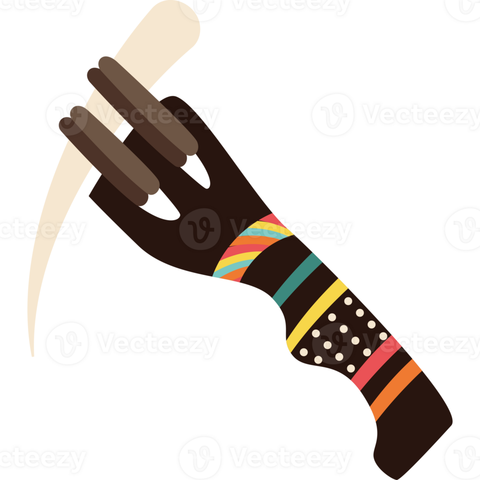 A hand holding a knife with colorful stripes png