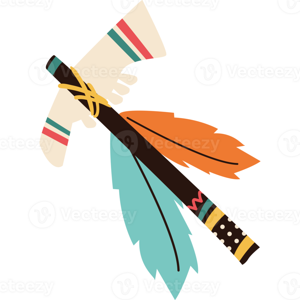 A native american style axe with feathers on it png