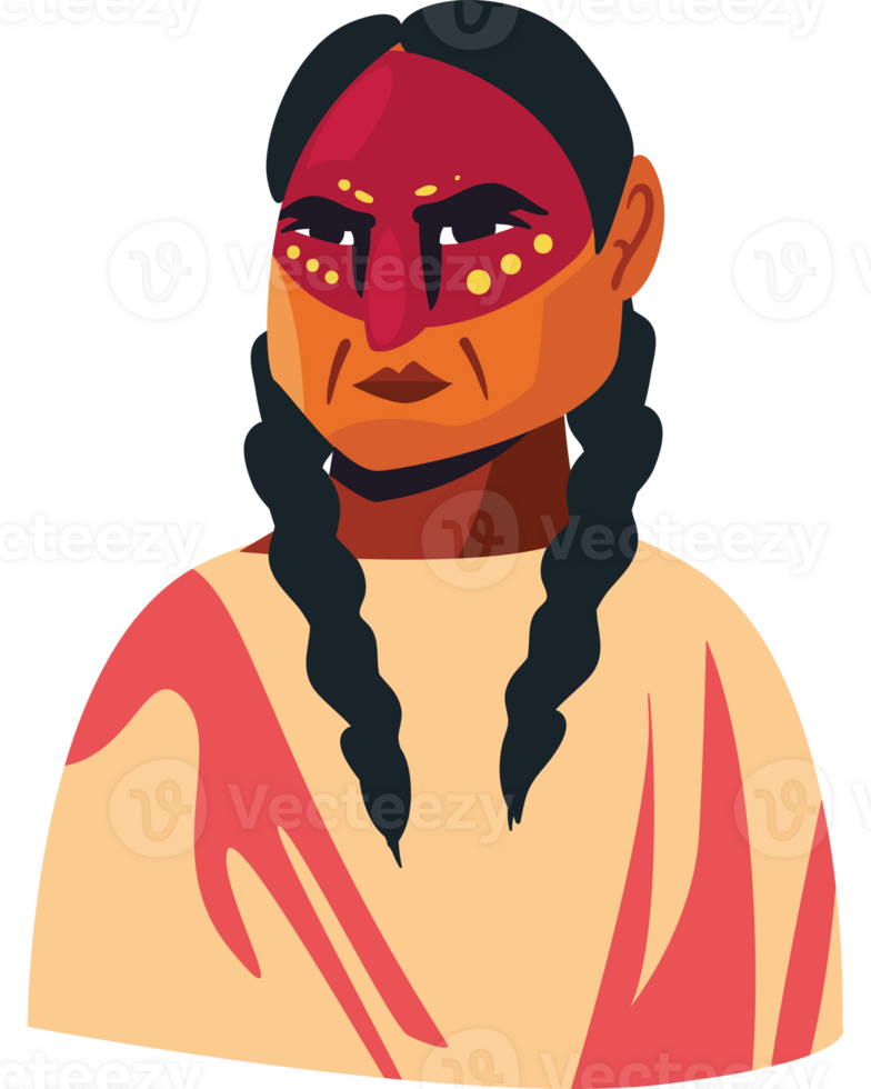 An illustration of a native american woman with a red face paint png