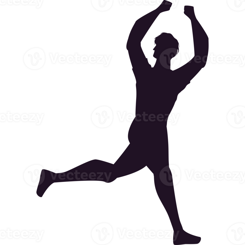 A silhouette of a man running with his arms outstretched png