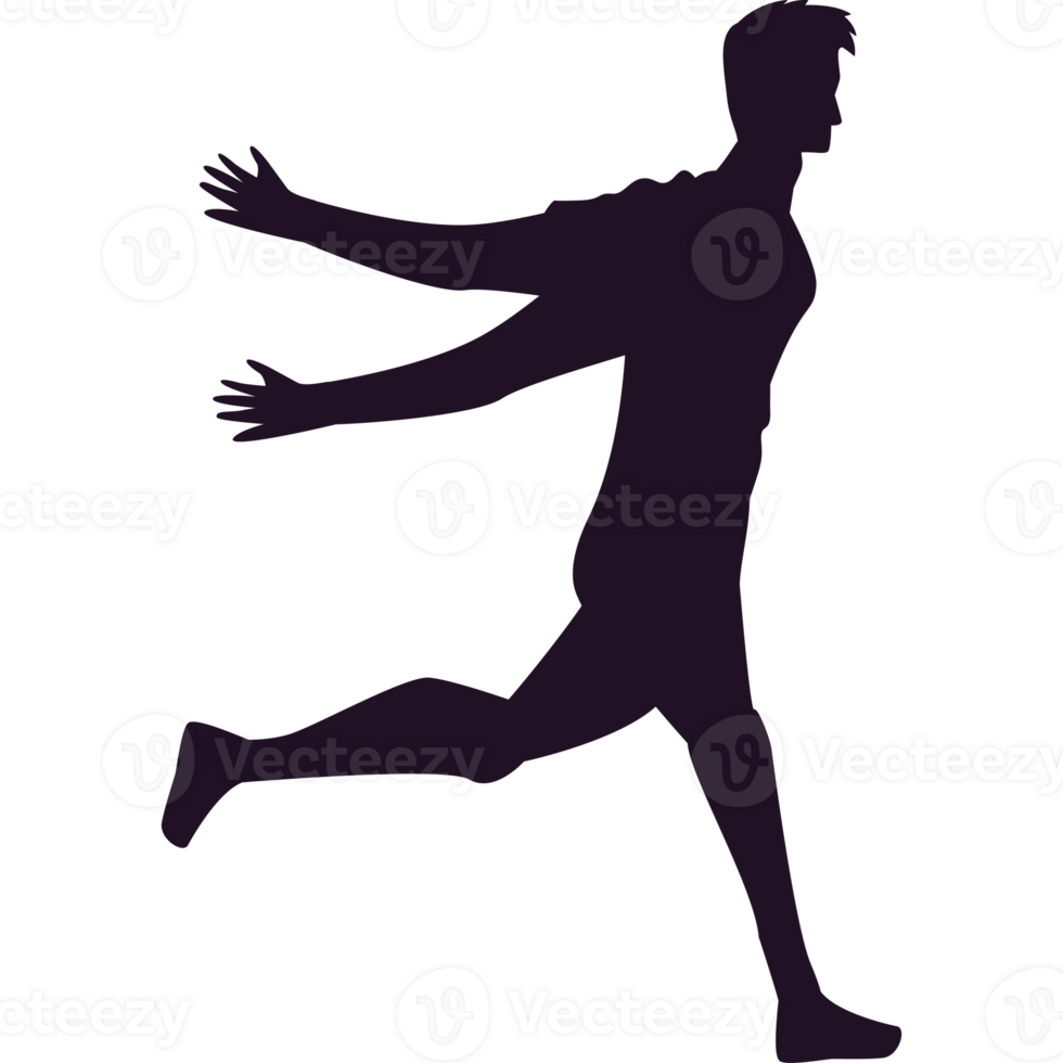 A silhouette of a man running with his arms outstretched png