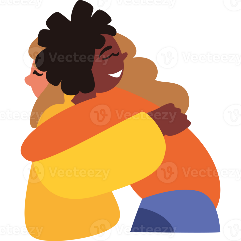 Two women hugging each other in a cartoon png