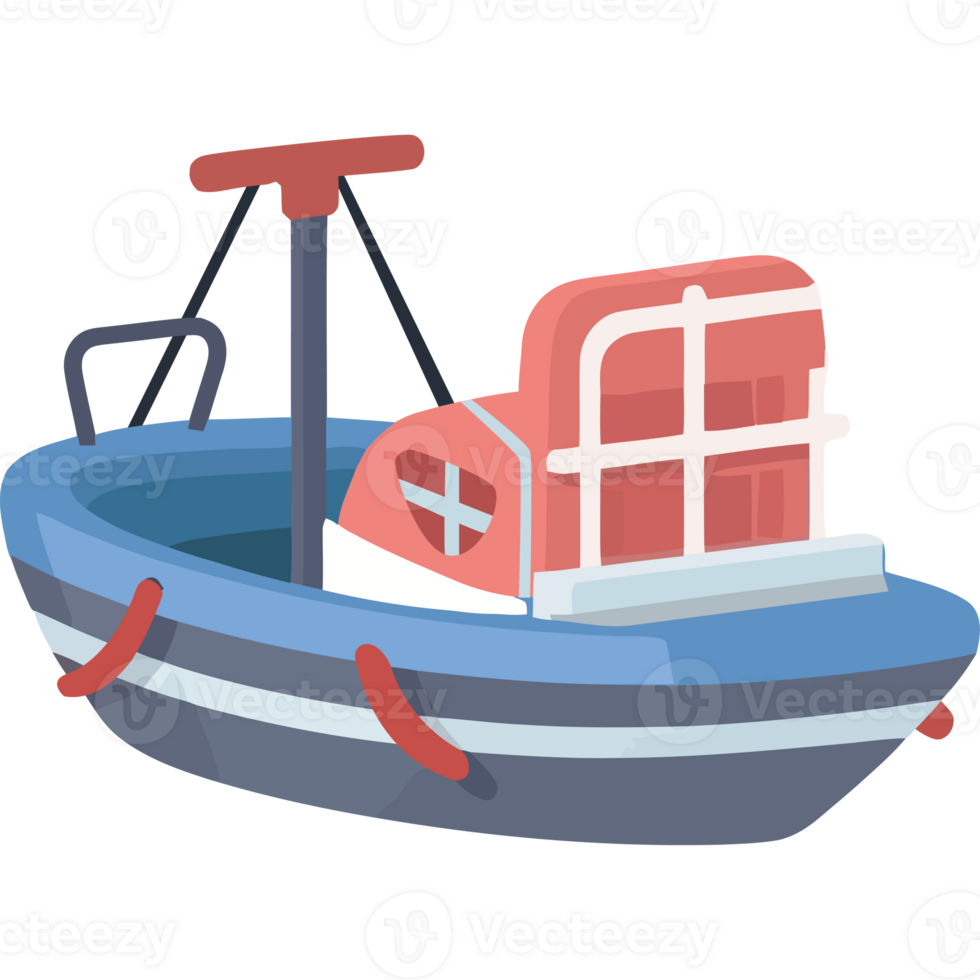 A small boat with a red and blue trim png
