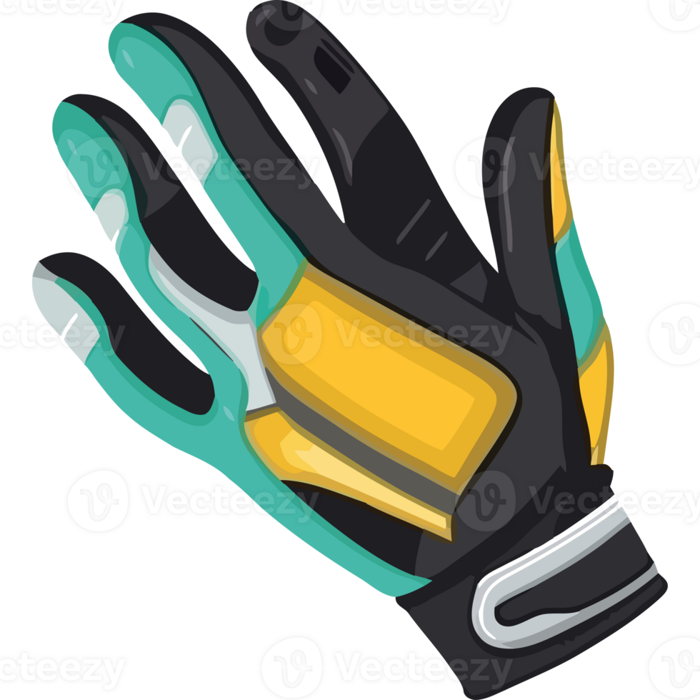 A glove with yellow and green accents png
