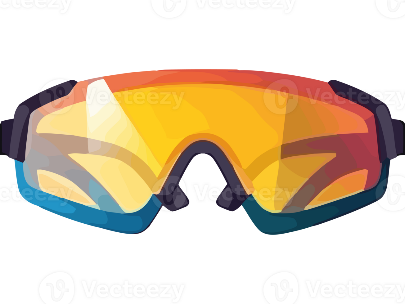 A pair of goggles with colorful lenses png