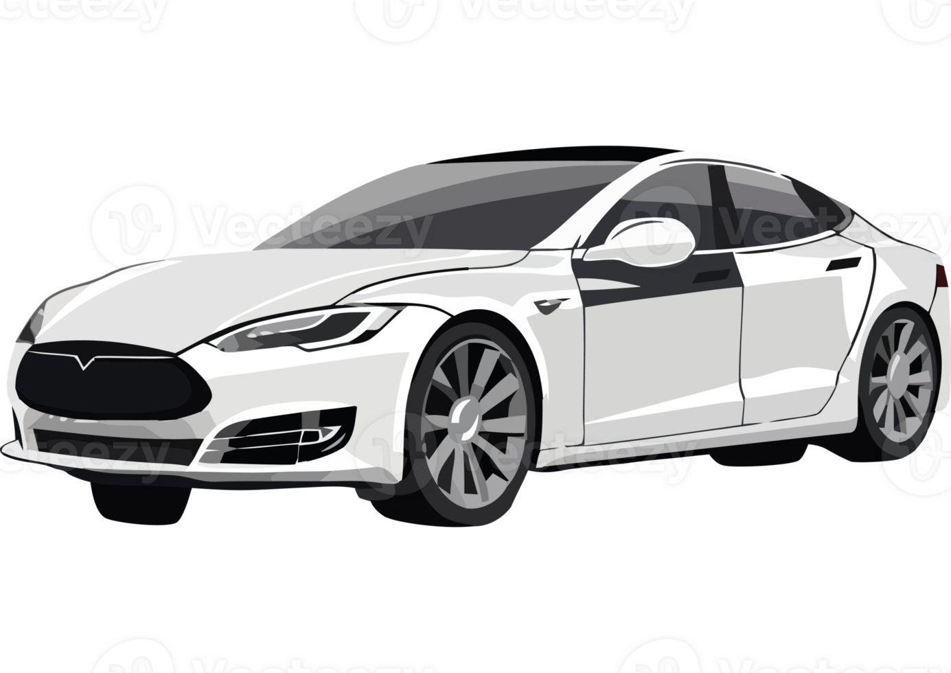 A white tesla model s car on a black background png