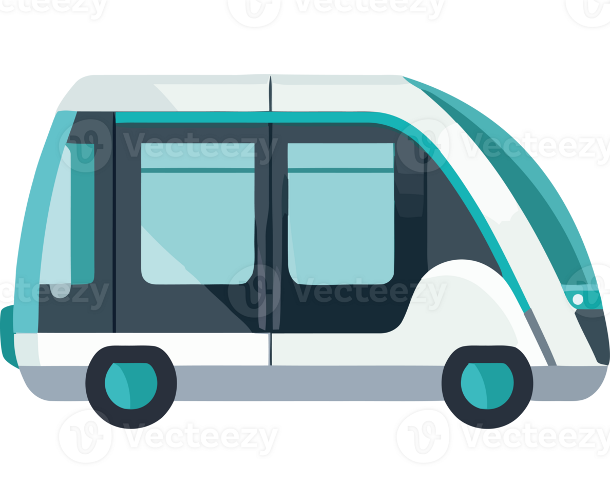 A small white and blue bus on a black background png