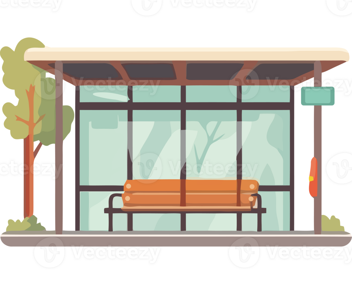 An illustration of a bus stop with a bench png