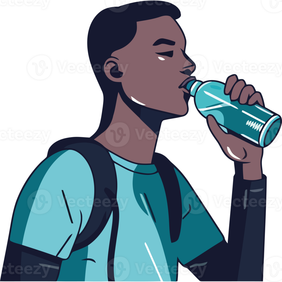 A man drinking water from a bottle png