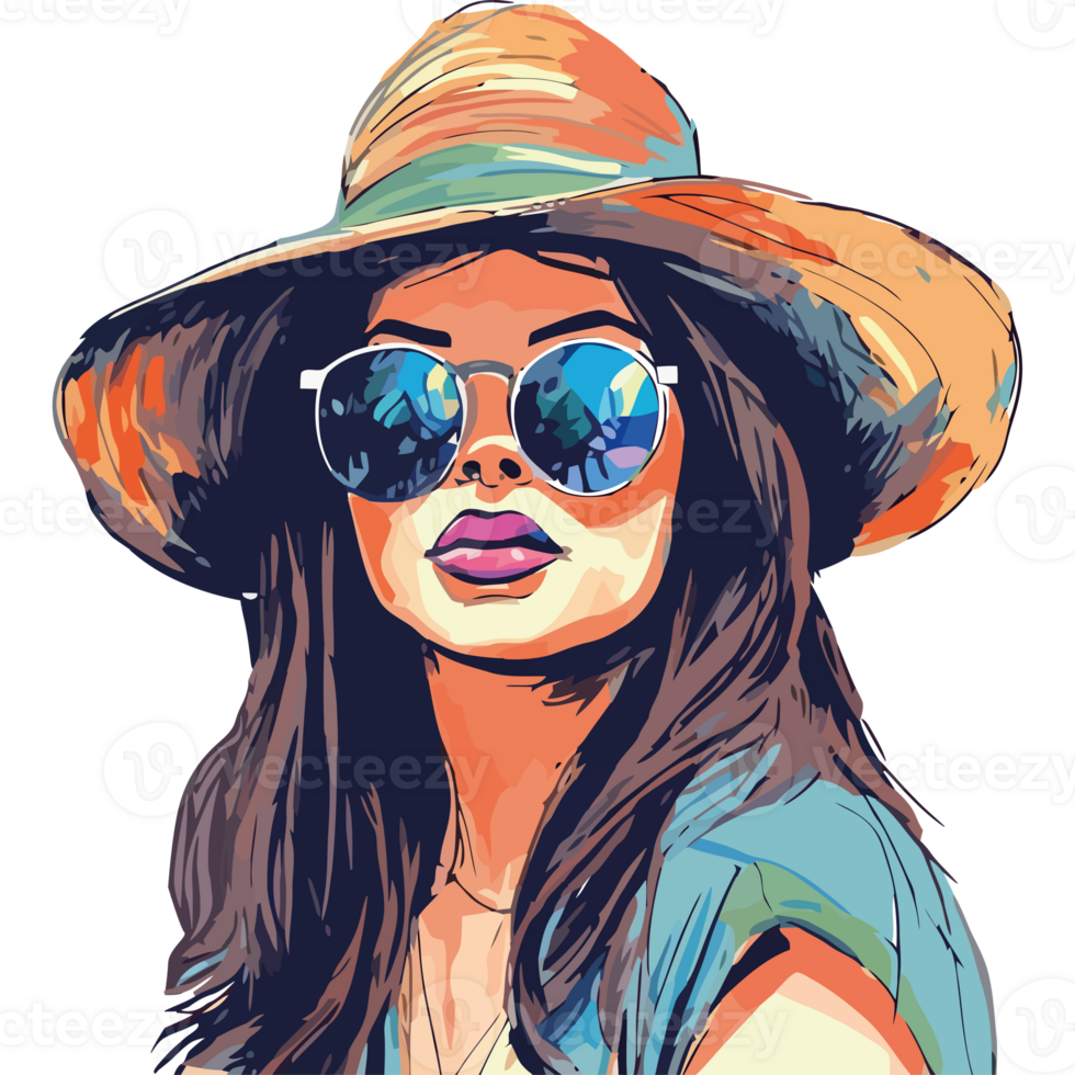 A woman wearing a hat and sunglasses png