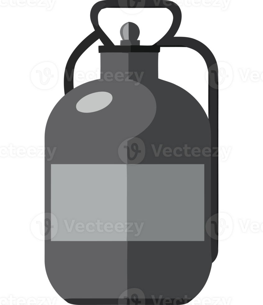 A black and white gas canister with a black handle png