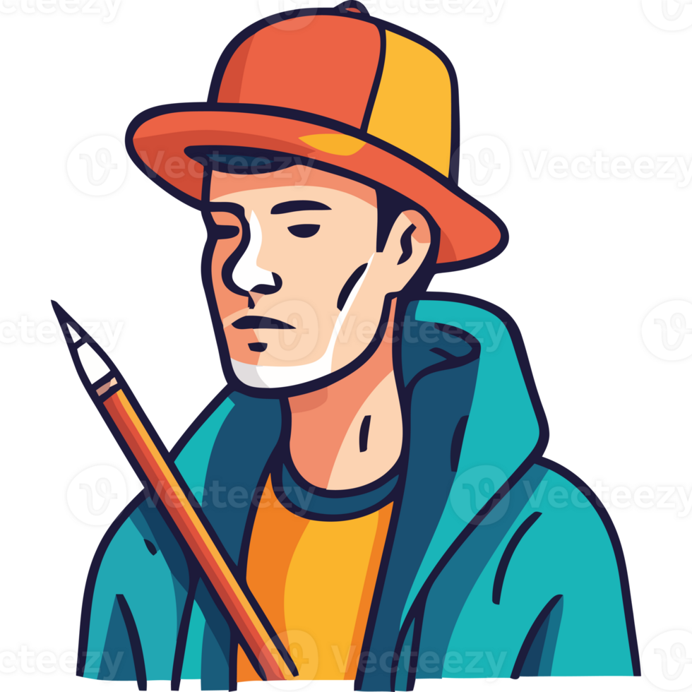 A man in a hat holding a pencil png