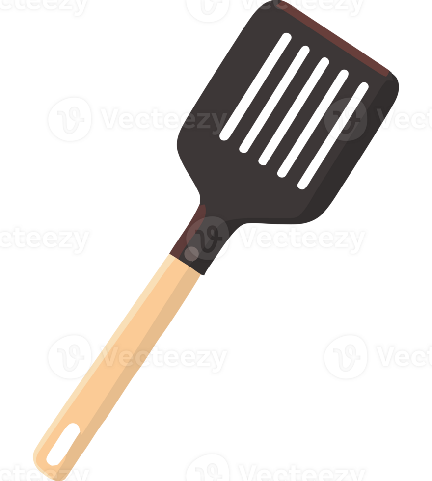 A spatula with a wooden handle on a black background png