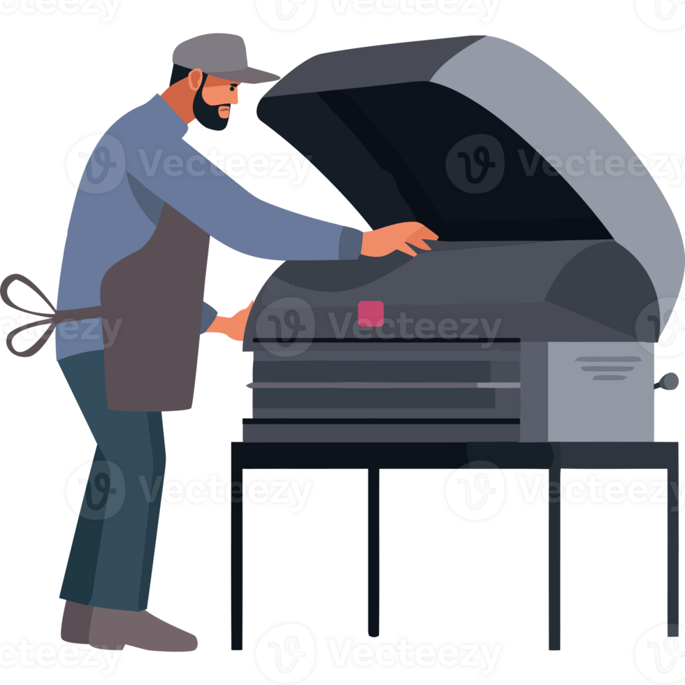 A man is cooking on a grill png