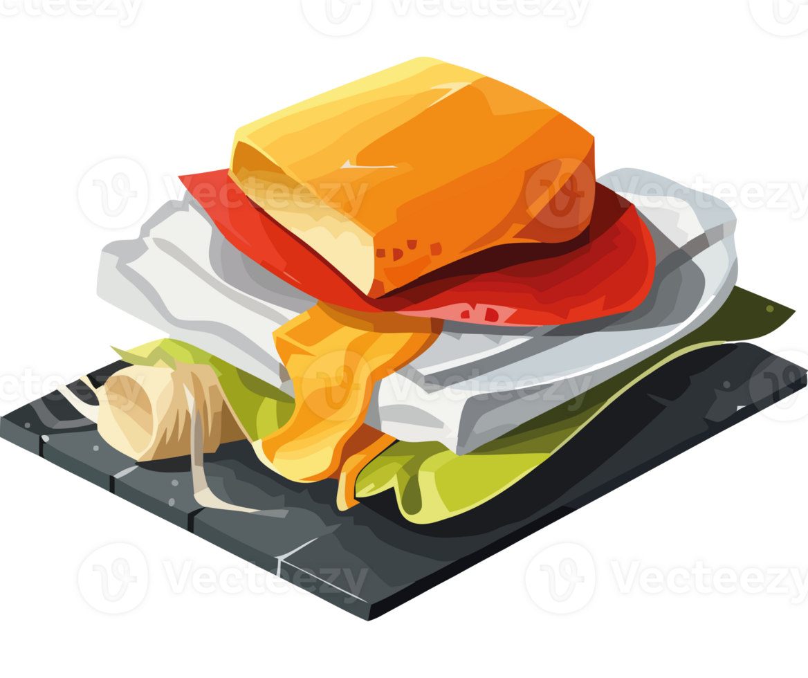 A sandwich with cheese and lettuce on top png