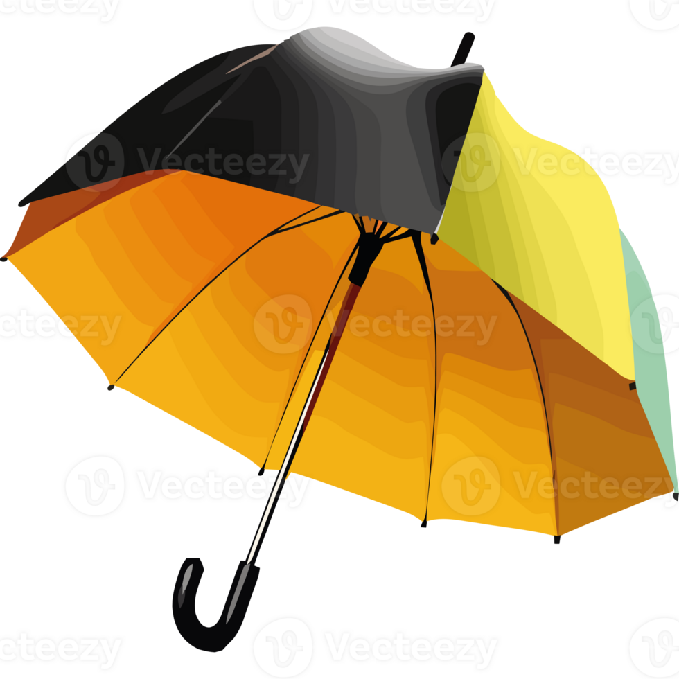 An umbrella with a black handle and yellow, green and black colors png