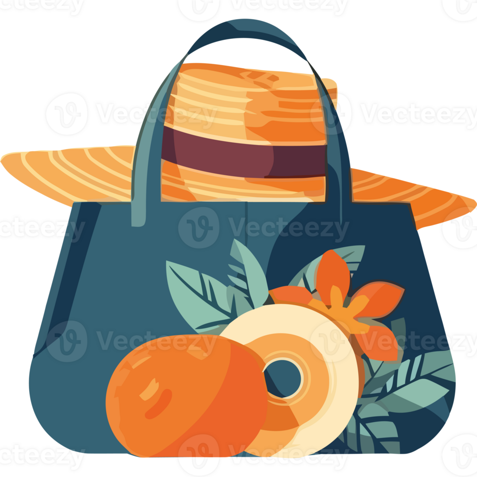 An orange and a hat are in a bag png