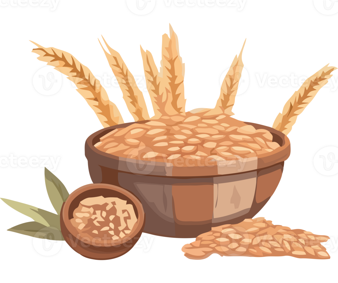 Wheat in a bowl and a spoon png
