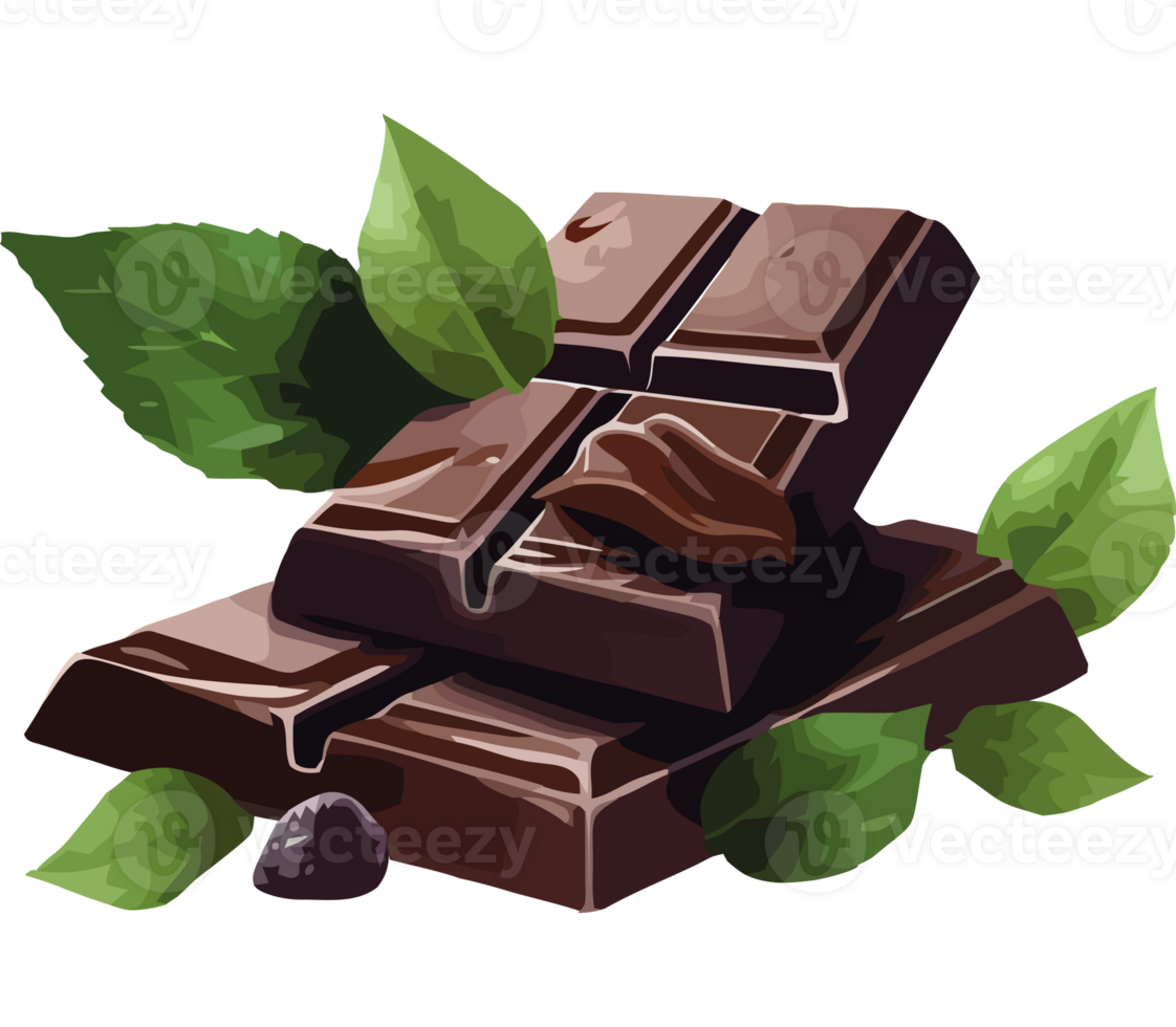Chocolate bar with leaves and berries png