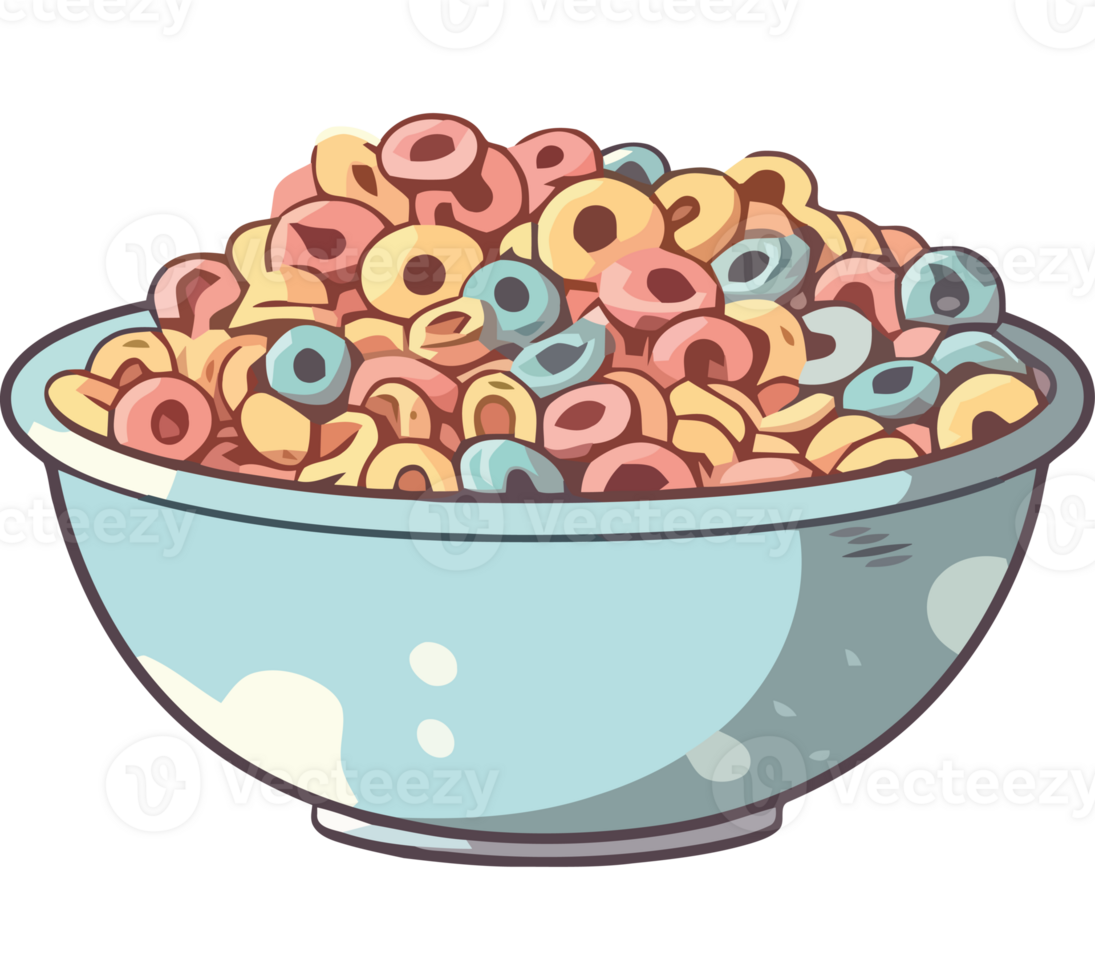 A bowl of cereal with colorful cereal in it png