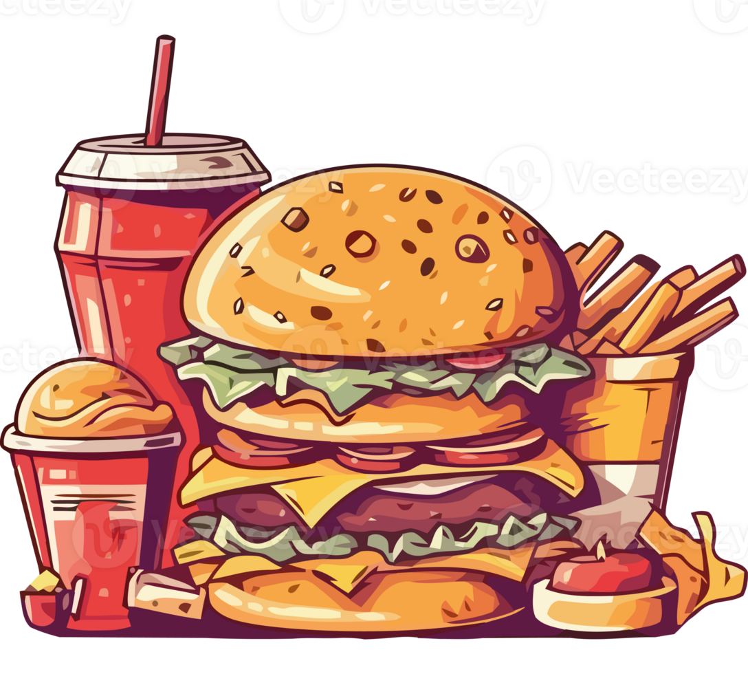 Fast food burger and fries illustration png