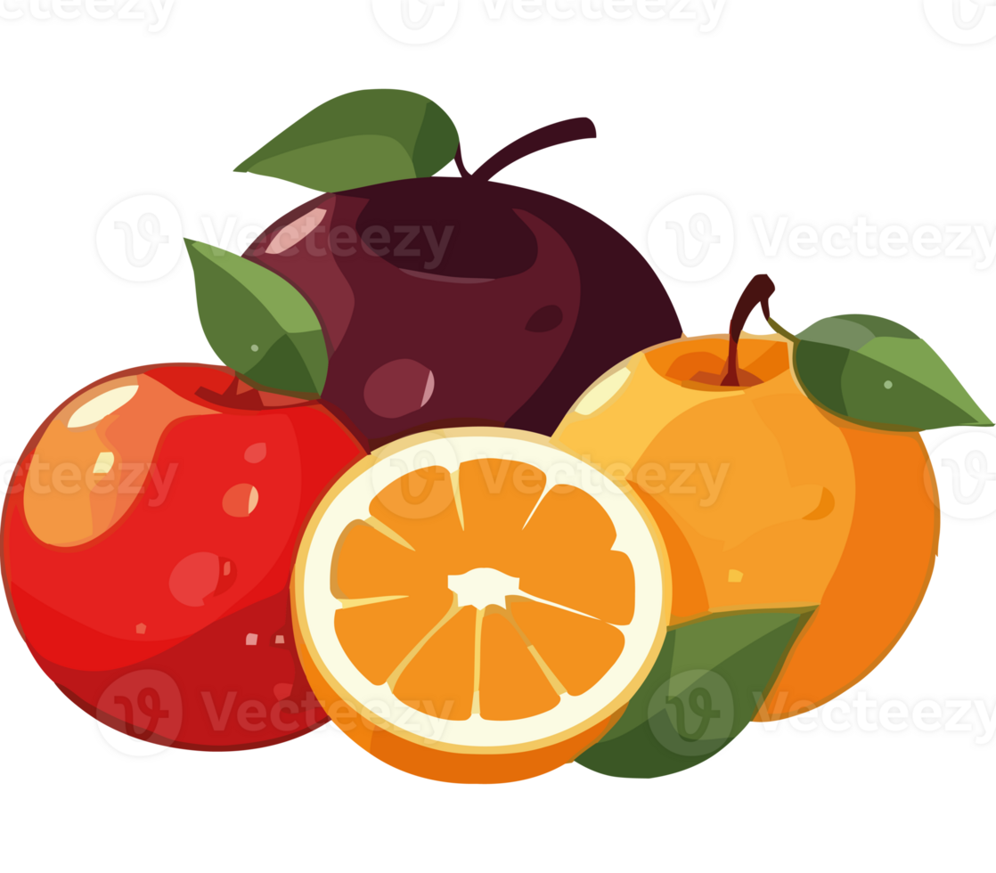 An orange, apple and a slice of fruit png