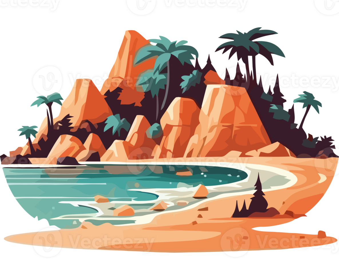 Tropical island with palm trees and rocks png