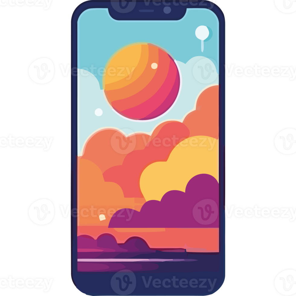 An iphone with a colorful sunset on the screen png