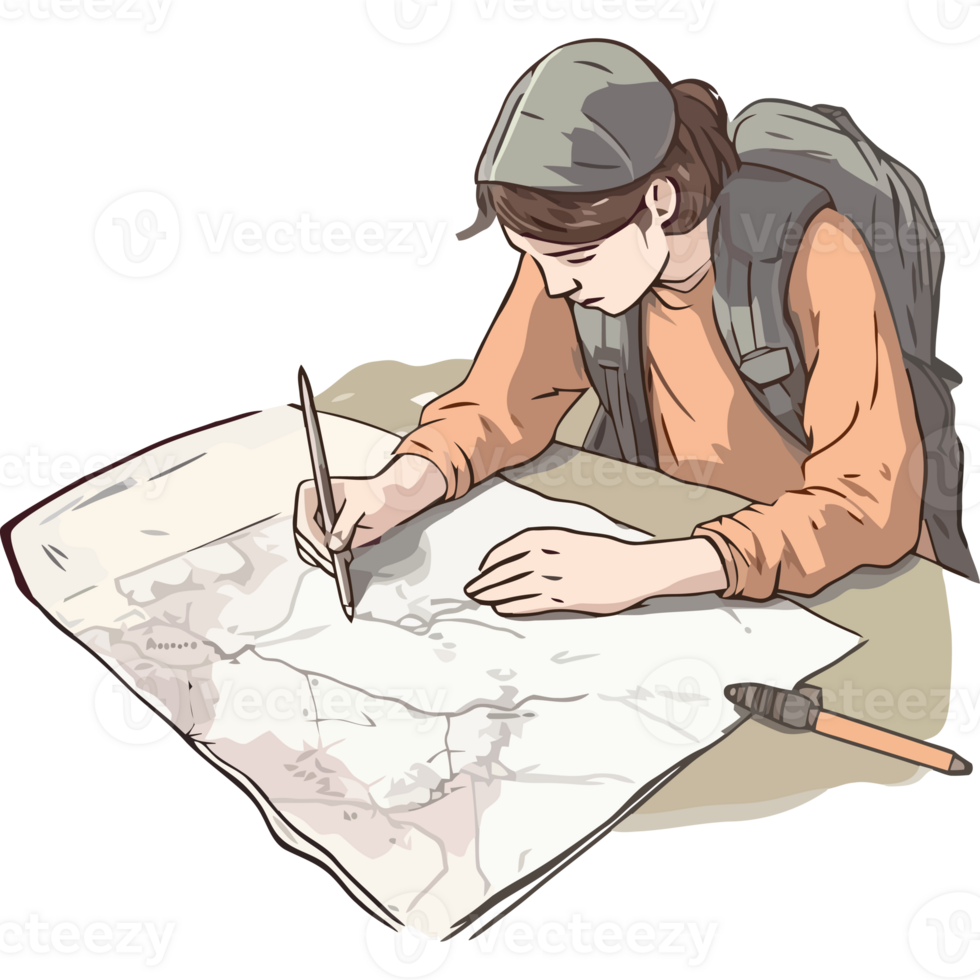 A person is drawing on a map png